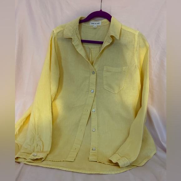 Cloth & Stone Women’s 100% linen, yellow button down long sleeve shirt, Medium - Picture 4 of 4